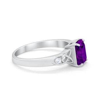 Wedding Ring Emerald Cut Round Simulated Amethyst CZ 925 Sterling Silver